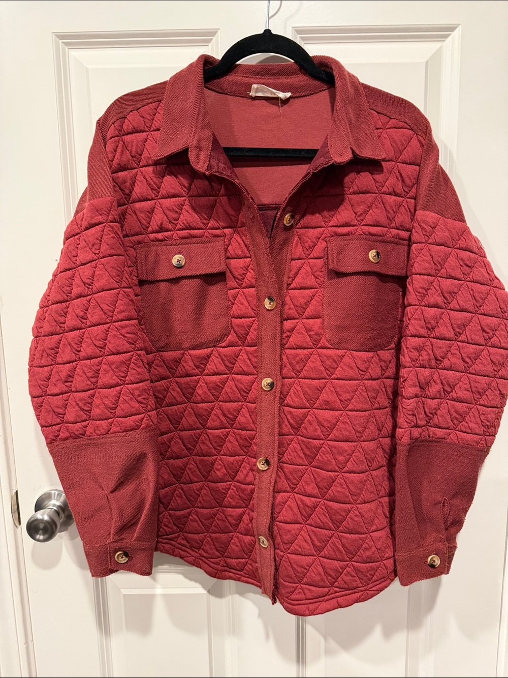 Quilted Utility Shacket in Brick Red